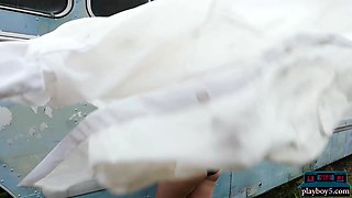 Petite blond hair babe mom from Canada outdoor