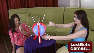 Big Tits Lesbian Teen Alexis Grace Loses Strip Game Bet and Gets Banged on Couch