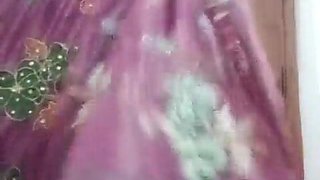 Indian Batty man Crossdresser Bottom Gaurisissy demonstrating her humungous fun bags in purple saree