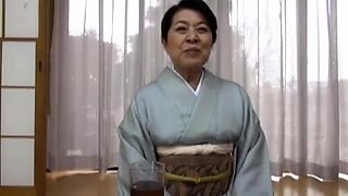 Japanese granny takes on a gang of cocks and gets facialized