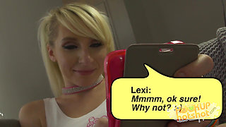 Petite blonde teen Lexi Jaxson meets random guy for hard sex