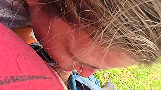 A Little Outdoor Fun After Yard Work. Some Cock Worshiping and Reverse Cowgirl Riding in Our Outdoor Swing