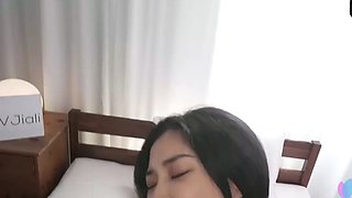 Japanese babe with long hair likes her man