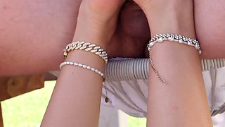 Outdoor Pool Footjob Long French Toenails - Cum Floods Soles