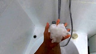 Big-Ass Black Teen's Solo Shower Footjob on Webcam
