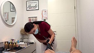 Laser on balls, cock in throat