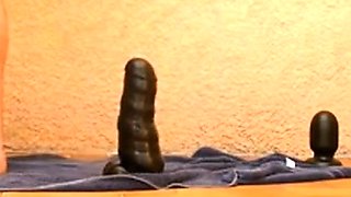 Outdoor Anal Play with Huge Toys and a Caterpillar Dildo