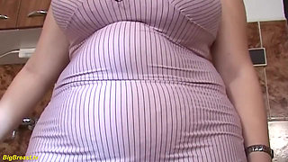 Chubby mature wife fingering her cunt and bouncing her monster tits