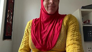 Fatima-cumming in red hijab
