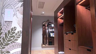 Wife dresses for dinner in lingerie while hubby watches