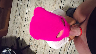 Homemade POV: Mysterious Girl in Pink Ski Mask Sucks Huge Dick