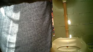 Chunky white milf lady in the public toilet room pisses on hidden cam