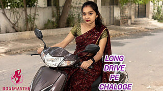 Indian Desi Girl Driving Scooty with Saree and Enjoy Hardcor Swx
