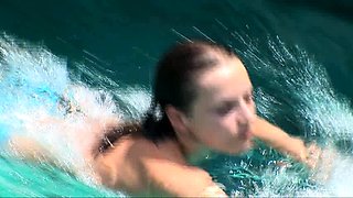 Curvy brunette flashing ass and giving blowjob outdoor