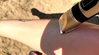 Trimming my hairy bush and hairy legs with machine