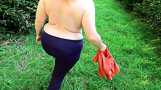 Clamps on Nipples and Whipping Her Tits in the Woods