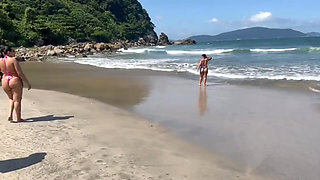 Hot Brunettes in Thong Bikini on the Trail of the Deserted Beach Delicious