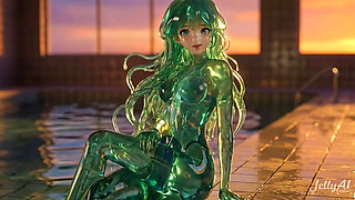 Emerald Jellyfish Girl Grinding & Riding - Dripping Wet Tongue