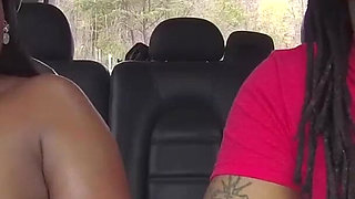 Ebony milf gives sloppy head in car