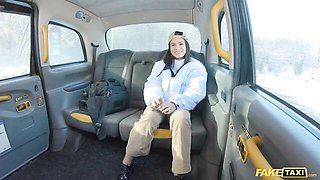 Outside trailer with well-proportioned Lucy Mendez from Fake Taxi