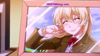Innocent anime lady lets her lover in for the first time
