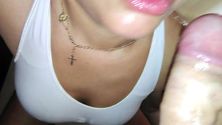 mouth fucked and doggy fucked rough by my cuckold after i made him cum with handjob and