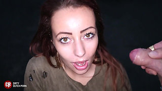 Dutch teenslut outdoor blowbang and cumswallowe