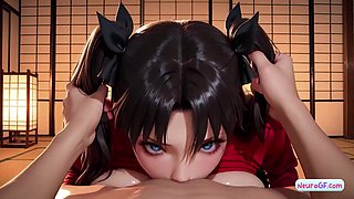 Brunette anime hottie with huge tits screams as she gets pounded & splattered with cum