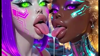 Funny Lesbians Tongue and Kiss Fetish, Ai Animation
