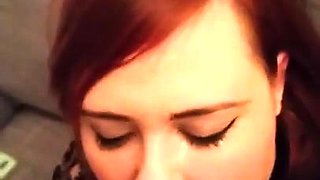 Cute redhead brings a dick to orgasm with her mouth in POV