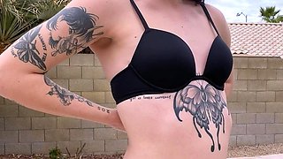 Lewd brunette ashley storm jerks big cock outdoor