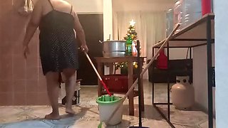 My Fat Wife Cleaning The House - Homemade Latina MILF with Big Ass