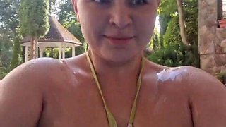 Flash Boobs in Outside Swimming Pool