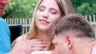 Blonde teen fucked in ass in hardcore threesome