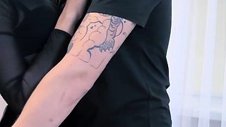 A slutty wife made me cum on her latex leggings