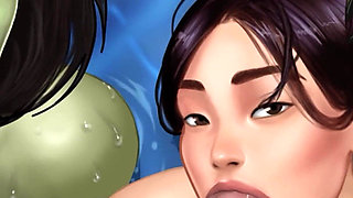 Hot Threesome Sex with a Muscular Big Boobs Orc Woman and a Hot Asian MILF - Cartoon Animated Porn Game - What a Legend!