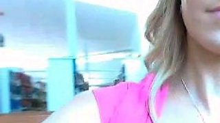 Amateur blonde does solo dildo tease on webcam