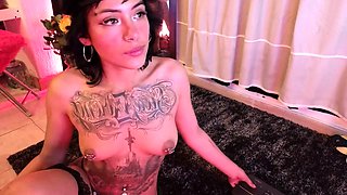 Very hot busty brunette solo masturbation on webcam