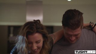 Skinny brunette bitch getting her pussy and asshole pounded hard