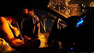 Slutty amateur flashing her big boobs in the backseat