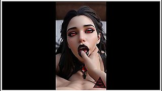 Brunette Vampire With Red Eyes Finger Suck, Passionate Blowjob & Smiling Cowgirl Anal Ride - Car Toon