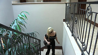 Lustful blonde tied up in the toilet and ass fucked