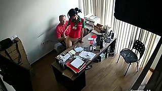 Slutty secretary sucks cock and gets fucked on hidden camera