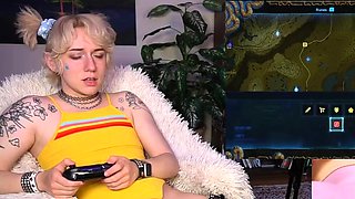 Blonde teen with huge breast masturbating on webcam