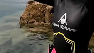 Ocean Rope Bondage with Ballgag in Wetsuit