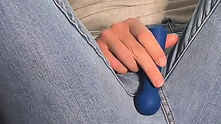 College Girl Soaks Jeans During Intense Orgasm