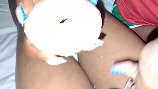 Ebony babe takes a huge BBC deep in her throat and swallows every drop