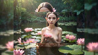 Beautiful Nude Girls in the Waterfall and Ponds