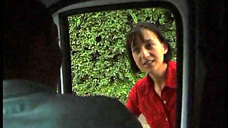 Hot girl sucks a huge cock inside the delivery van