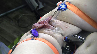 6 Views of Pissing Pumped Spread Pierced Pussy in Close up